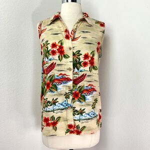 Great Northwest Aloha Womens Blouse Top Small Rayon Tropical Travel Resort Boho